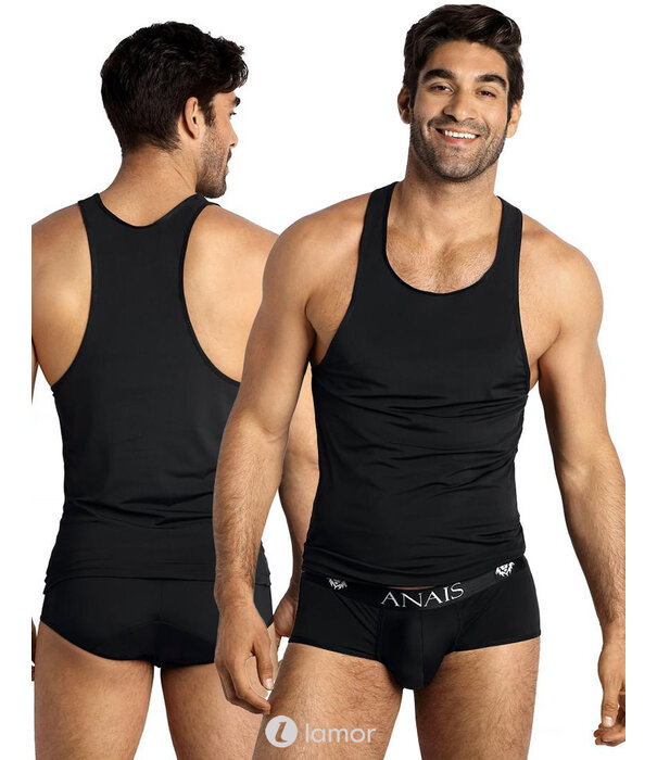 * ANAIS MEN Zwarte tanktop van licht glanzend ondoorzichtig  materiaal materiaal van het merk Anais men