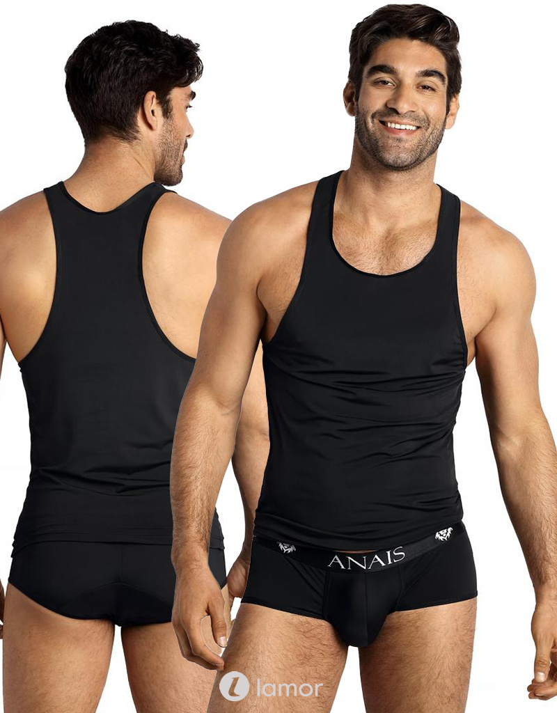 * ANAIS MEN Zwarte tanktop ,Petrol afbeelding