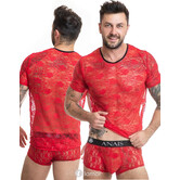 Rood shirt van transparant kant van het merk Anais men