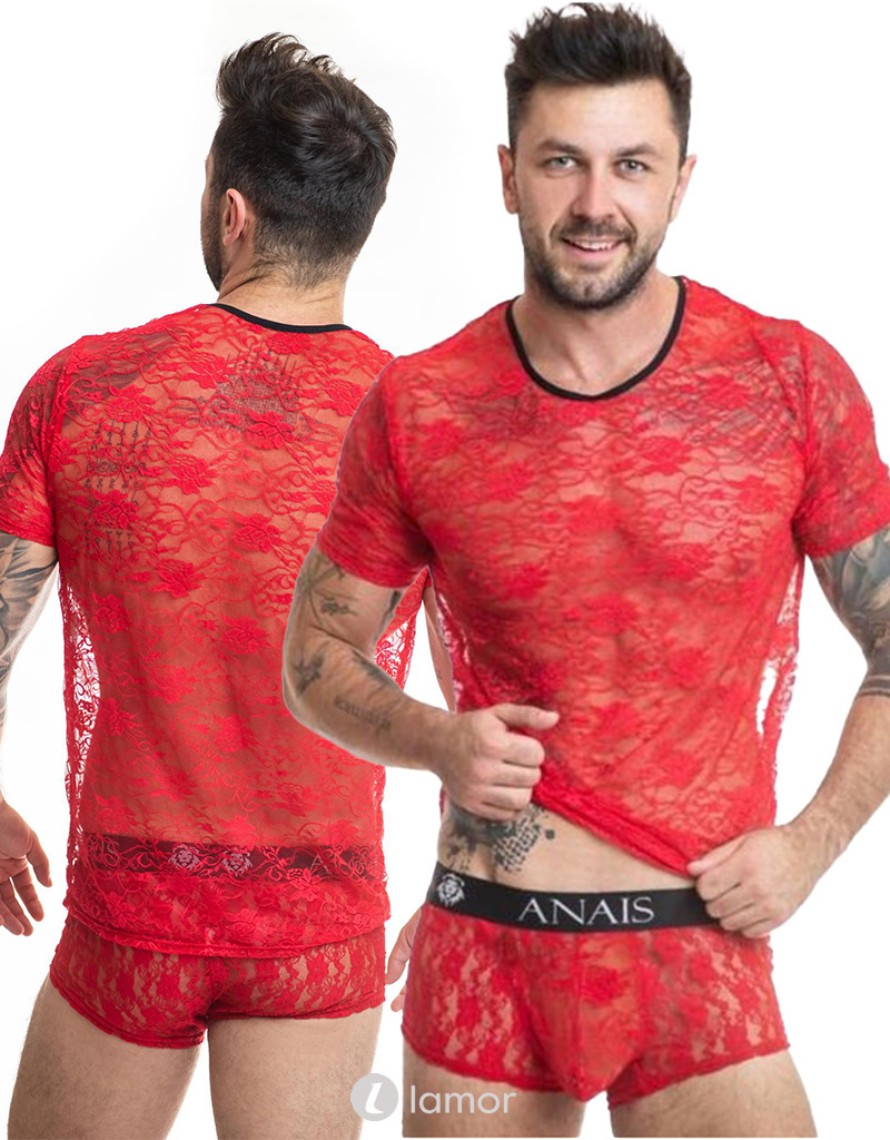 * ANAIS MEN Rood kanten shirt , Brave afbeelding