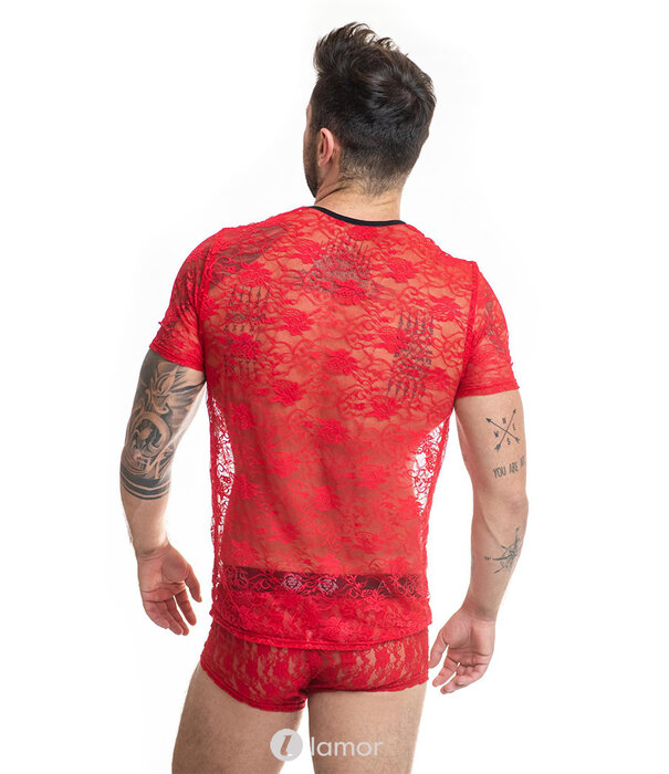 * ANAIS MEN Rood shirt van transparant kant  van het merk Anais men