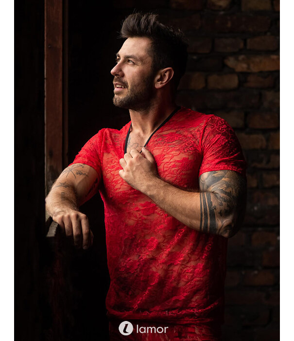 * ANAIS MEN Rood shirt van transparant kant  van het merk Anais men