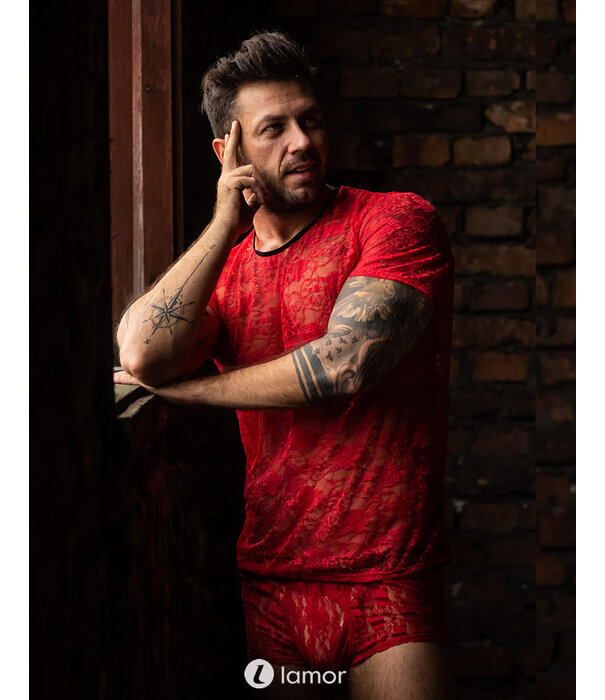 * ANAIS MEN Rood shirt van transparant kant  van het merk Anais men