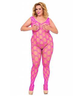 Roze mesh bodystocking.