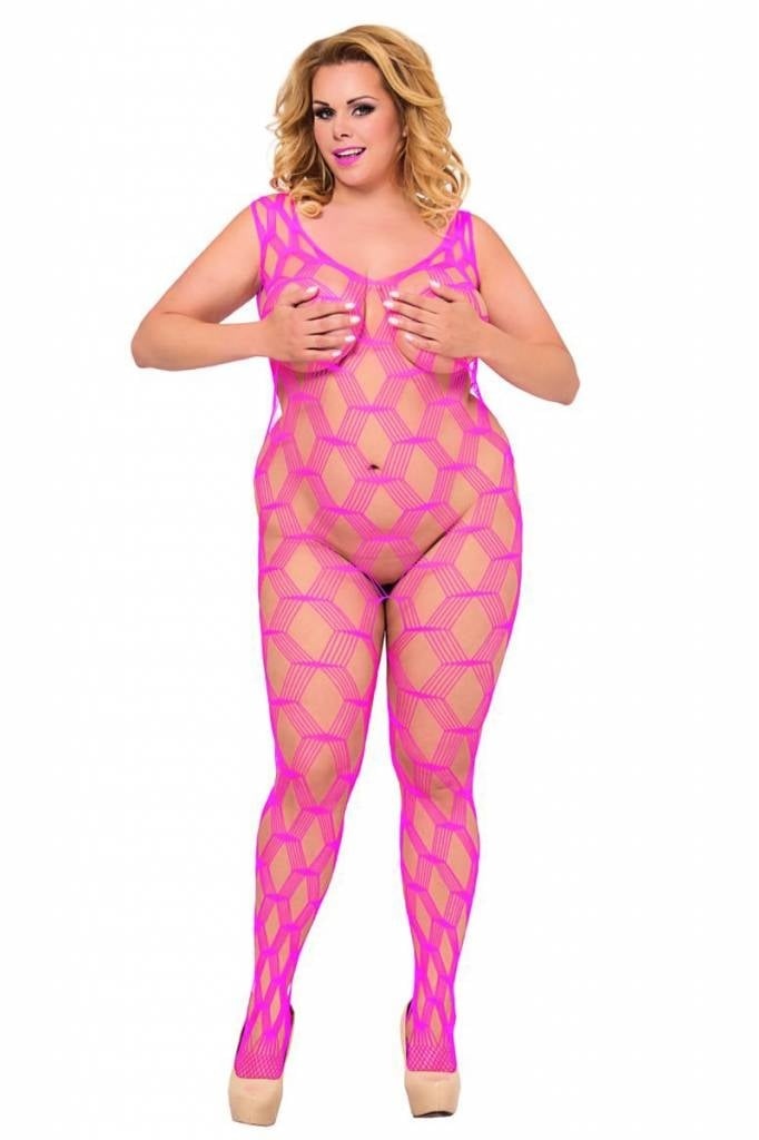 * SOFTLINE Roze mesh bodystocking. afbeelding