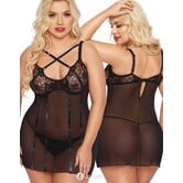 Cornelia,Sexy zwarte babydoll met kant