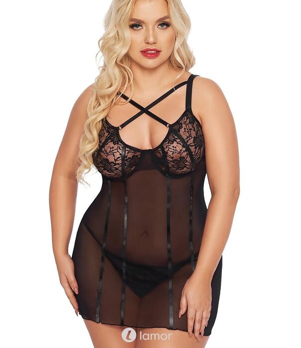 * SOFTLINE Cornelia,Sexy zwarte babydoll met kant