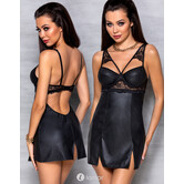 Zwarte chemise/Jurkje Loona in lederlook met kant
