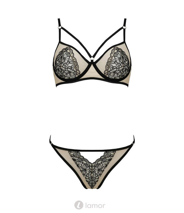 * PASSION 2-delige beige-zwart lingerie set  Lorina van Passion