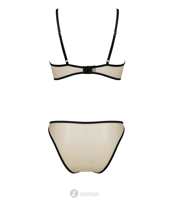 * PASSION 2-delige beige-zwart lingerie set  Lorina van Passion