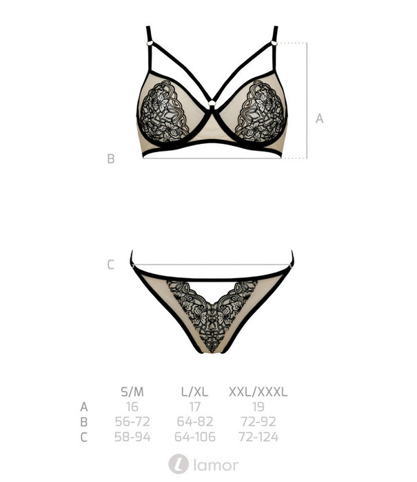 * PASSION 2-delige beige-zwart lingerie set  Lorina van Passion