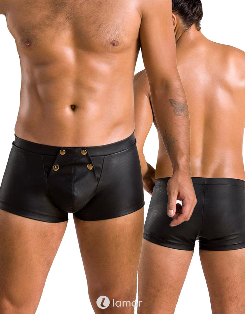 * PASSION MENSWEAR Zwarte lederlook Heren short, PA050 afbeelding