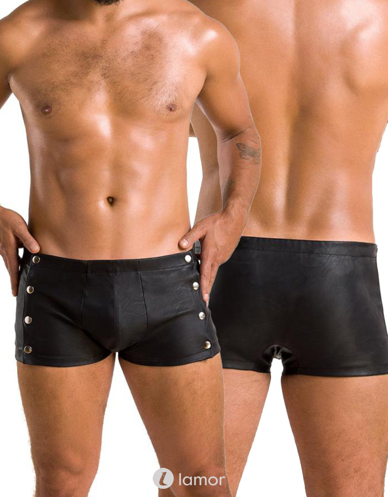 * PASSION MENSWEAR Zwarte lederlook Heren short, PA048 afbeelding