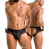 Sexy heren Jockstrap van lederlook en grof mesh en een ketting materiaal van Passion Menswear