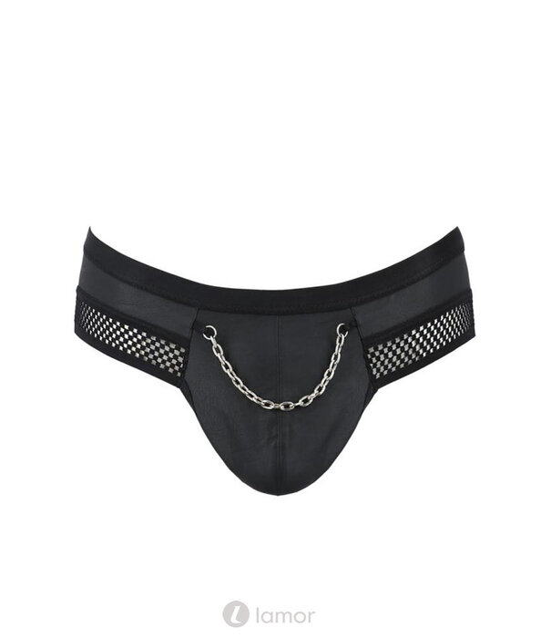 * PASSION MENSWEAR Sexy heren Jockstrap van lederlook en grof mesh en een ketting  materiaal  van Passion Menswear