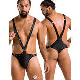 Sexy heren stringbody van lederlook materiaal van Passion Menswear