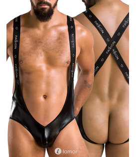 Zwarte  Wetlook Heren stringbody, PA027