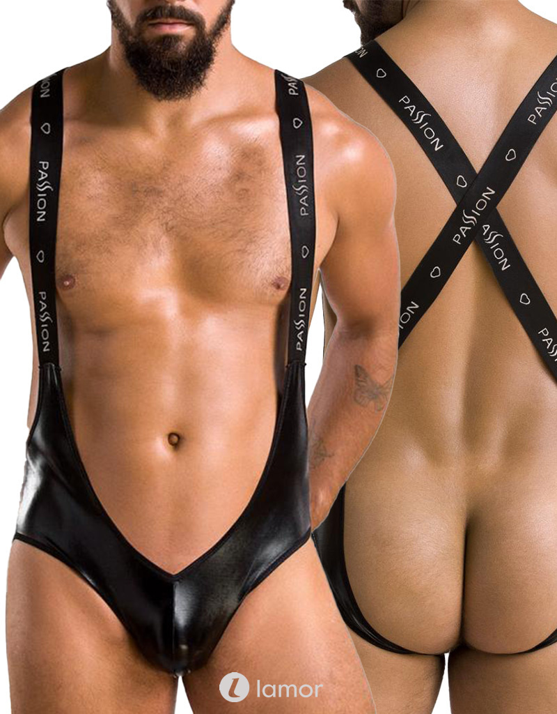 * PASSION MENSWEAR Zwarte Wetlook Heren stringbody, PA027 afbeelding