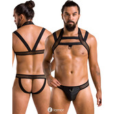 Sexy heren Jockstrap & Harnas van lederlook en grof mesh materiaal van Passion Menswear