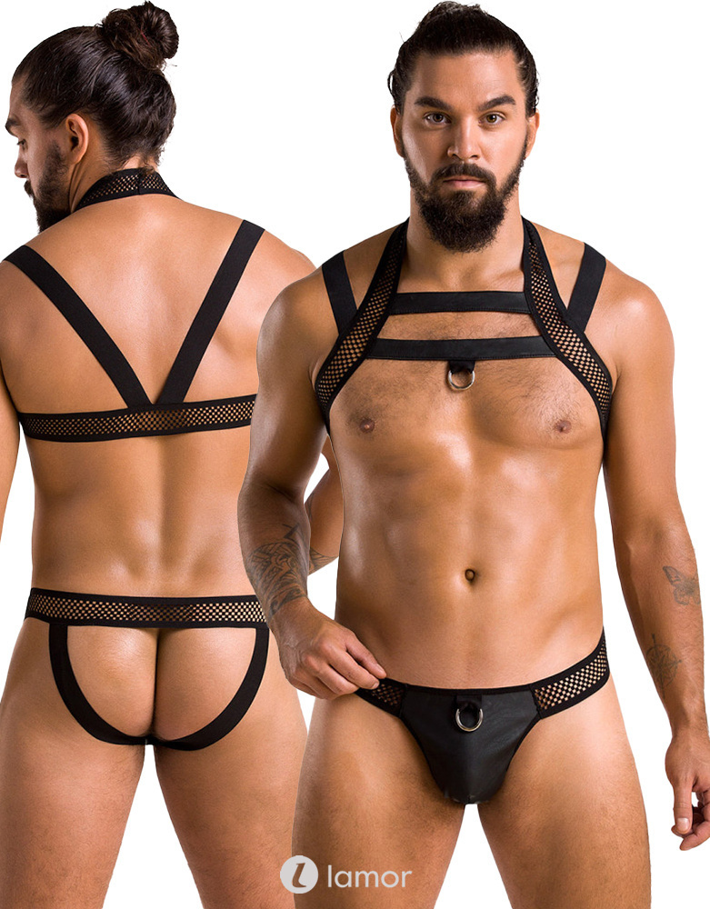 * PASSION MENSWEAR Zwarte Heren Jock Strap & harnas, PA043 afbeelding