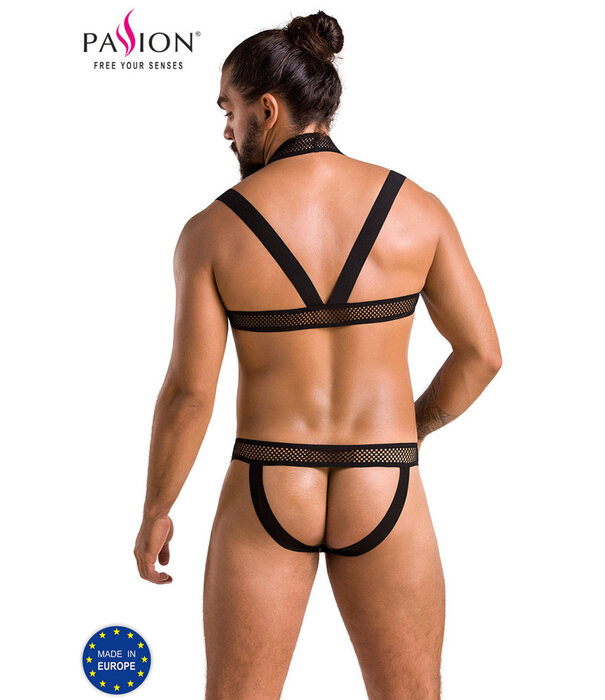 * PASSION MENSWEAR Sexy heren Jockstrap & Harnas  van lederlook en grof mesh materiaal  van Passion Menswear