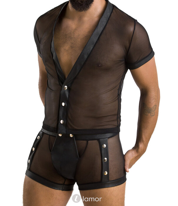 * PASSION MENSWEAR Sexy heren tule set short & T-shirt van Passion Menswear