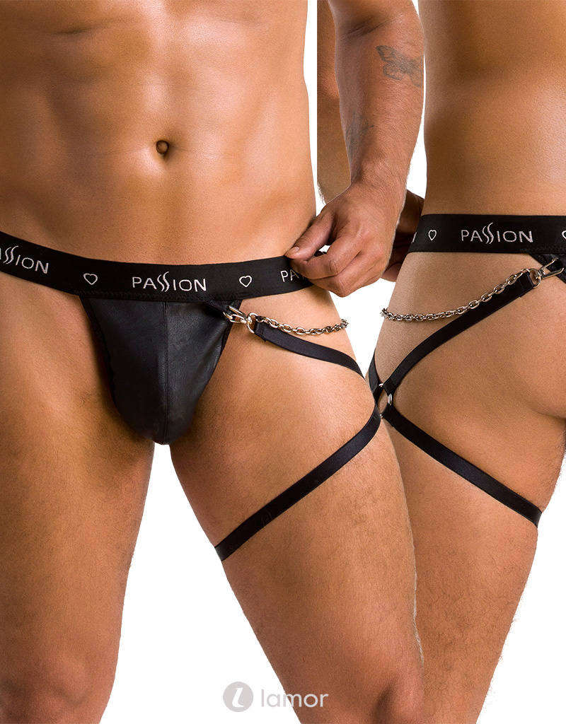 * PASSION MENSWEAR Zwarte Heren string met been harnas, PA058 afbeelding