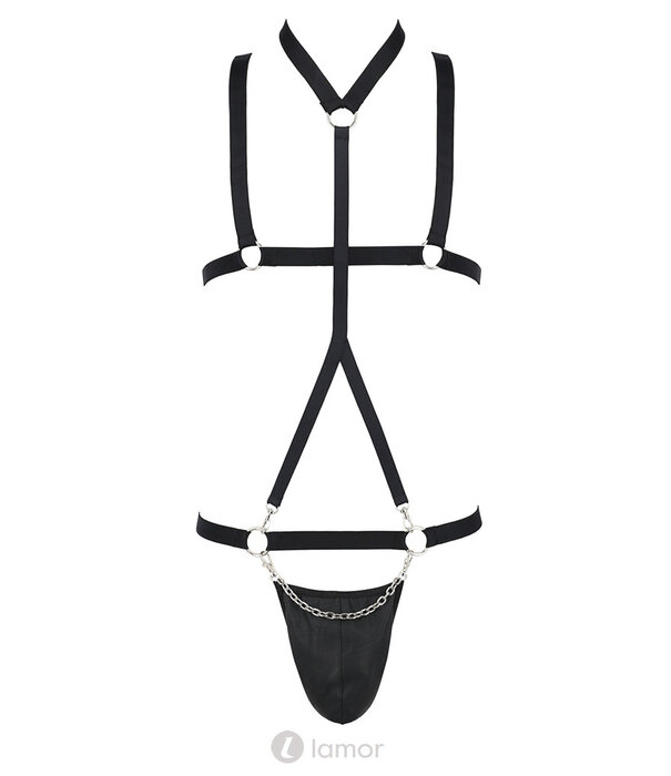 * PASSION MENSWEAR Sexy heren Harnas  set van lederlook metalen elementen  van Passion Menswear