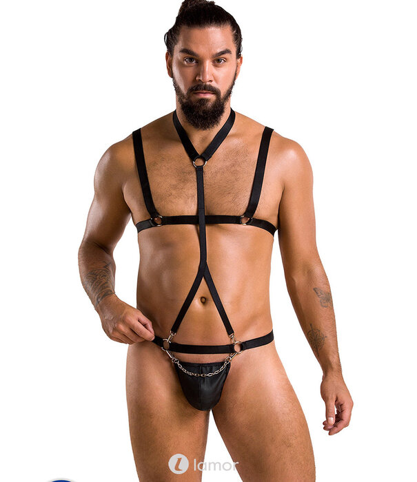 * PASSION MENSWEAR Sexy heren Harnas  set van lederlook metalen elementen  van Passion Menswear
