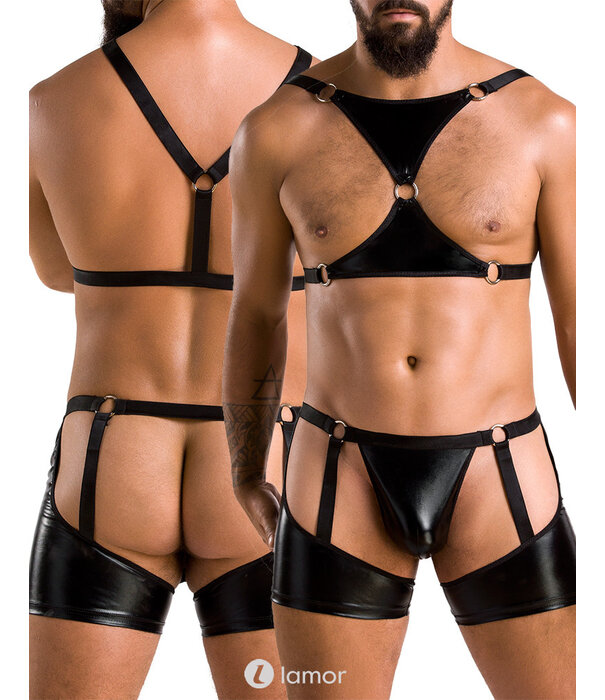 * PASSION MENSWEAR Sexy heren Top & Short van wetlook  materiaal  van Passion Menswear