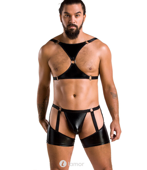 * PASSION MENSWEAR Sexy heren Top & Short van wetlook  materiaal  van Passion Menswear