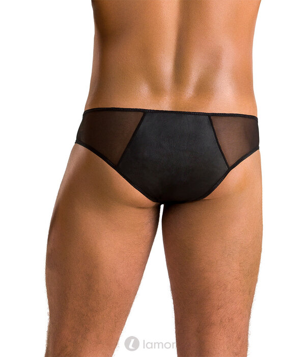 * PASSION MENSWEAR Sexy heren slip van lederlook en mesh van Passion Menswear