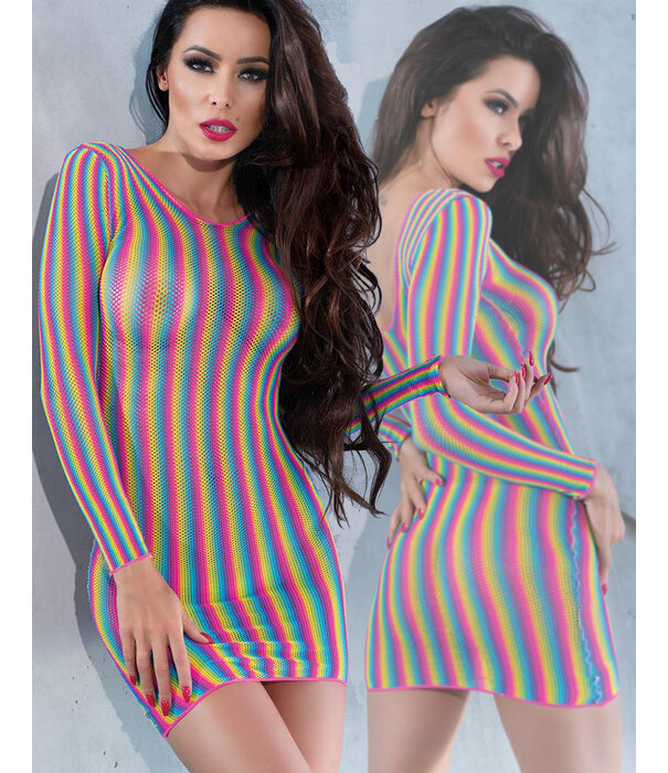 * CHILIROSE Neon regenboog  mini jurk CR4334 van Chilirose.