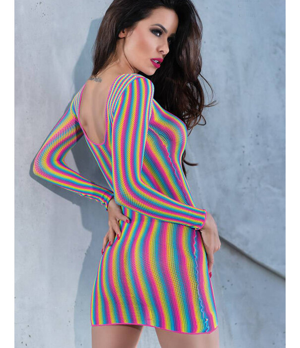 * CHILIROSE Neon regenboog  mini jurk CR4334 van Chilirose.