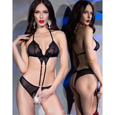 Verleidelijke zwarte body met open kruis van Chilirose