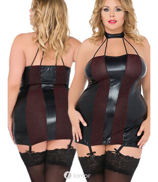 Zwart wetlook halterjurkje