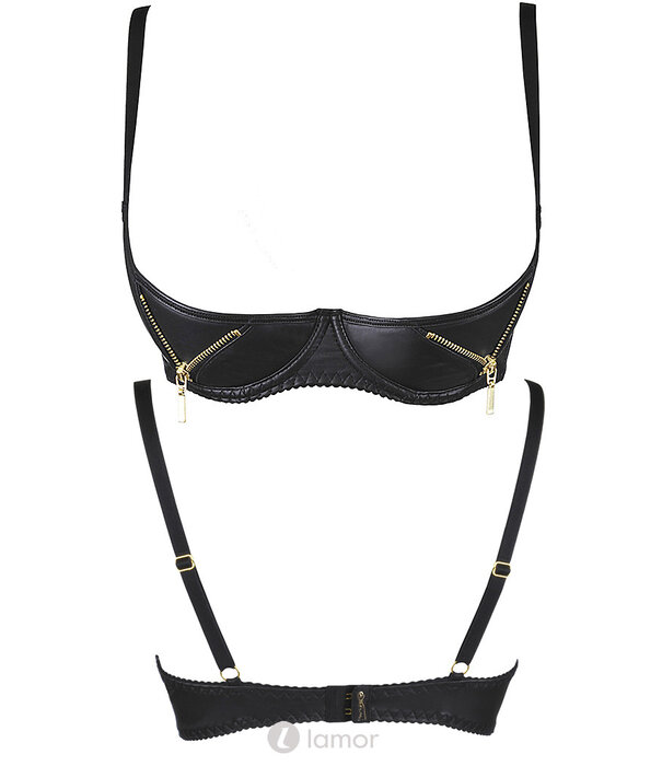 * AXAMI Verleidelijke Lederlook Beha met open cup en ritsjes, AX9871-B