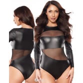 Uniek verfijnde body in zwart transparant tule en lederlook
