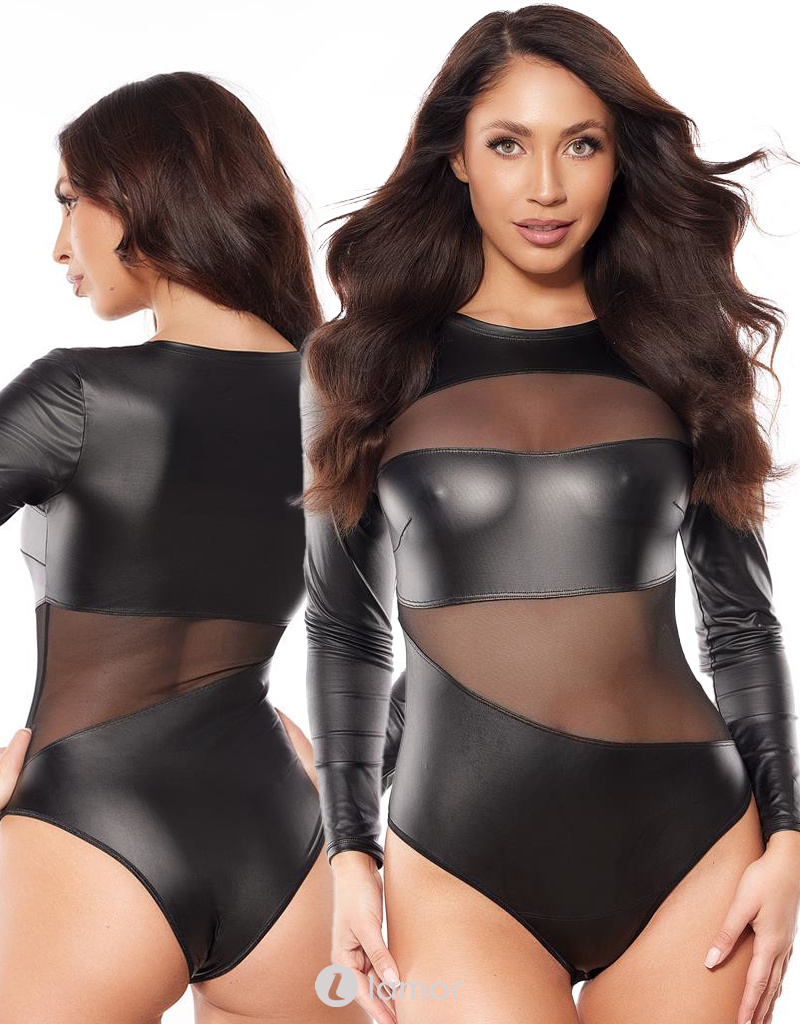 * AXAMI Zwarte Body lederlook met Tule, AX10580 afbeelding