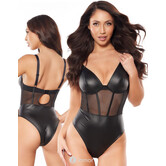 Verleidelijke body gemaakt van een combinatie van zachte tule en latexachtig materiaal