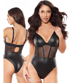 Zwarte Body latexachtig met Tule, AX10590