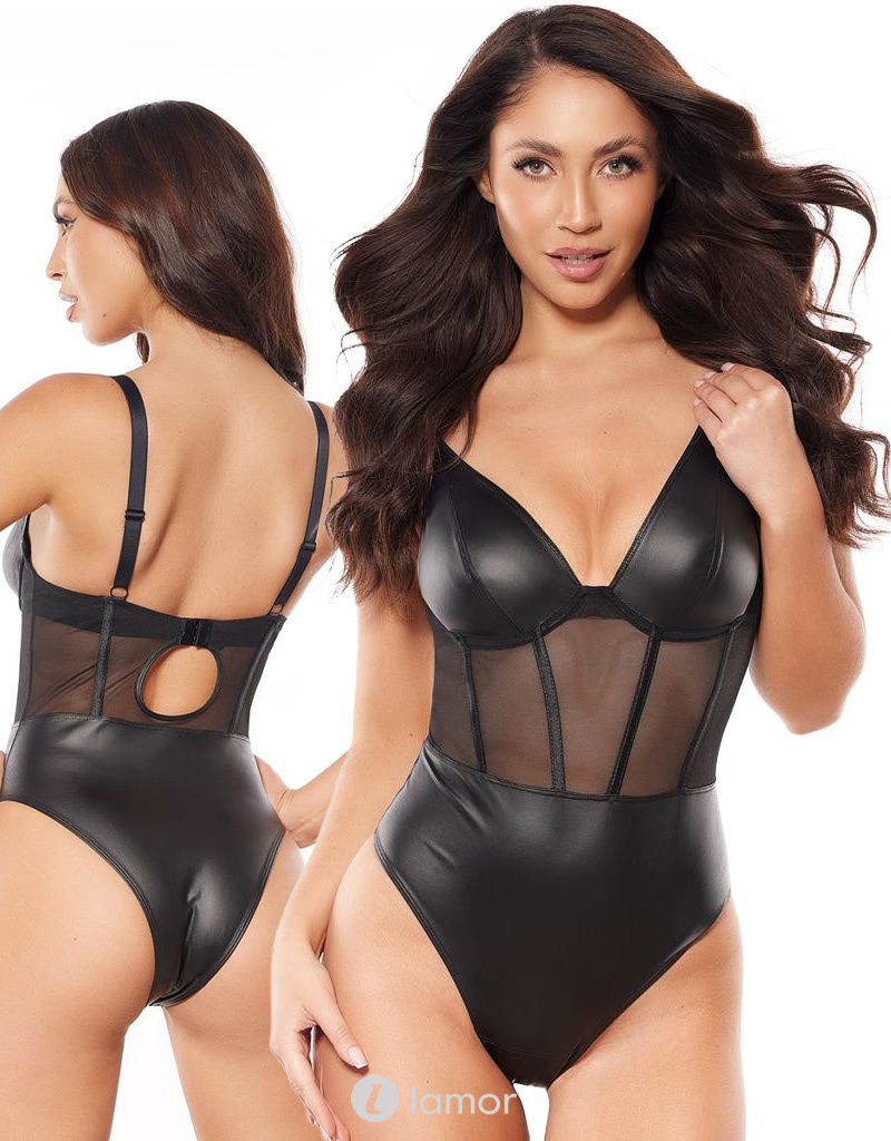 * AXAMI Zwarte Body latexachtig met Tule, AX10590 afbeelding