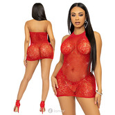 Rood halter mini-jurk bedekt met strass., LAV86134 van Leg Avenue