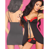 Sensuele zwarte/rode babydoll set Martha van Livco Corsetti