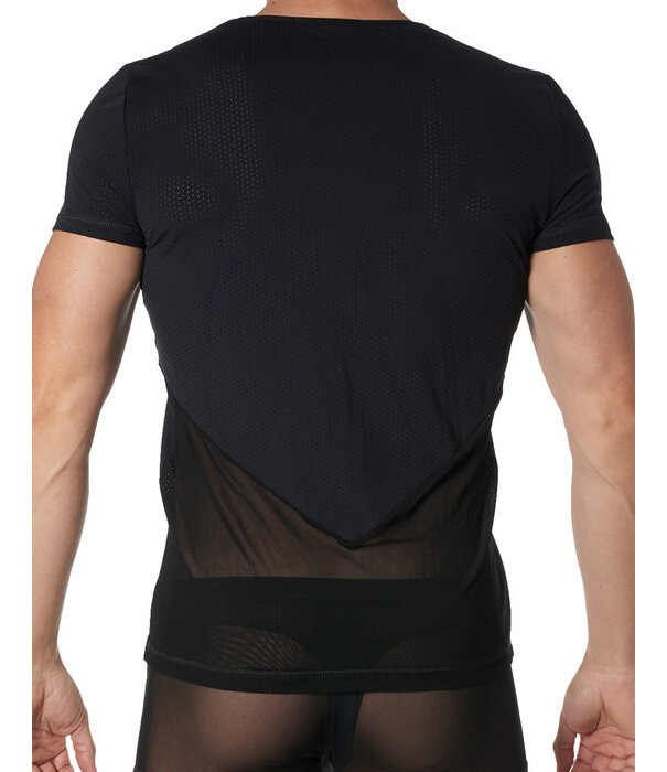 * LOOK ME Tulle heren Shirt in combinatie met elastische zwarte stof  van het merk Look Me