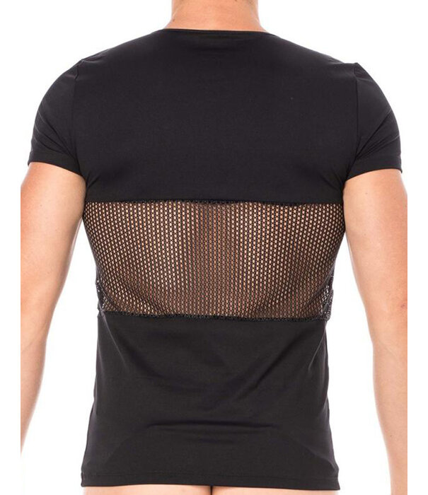 * LOOK ME Heren Shirt, combinatie van mesh en een  elastische zwarte stof  van het merk Look Me