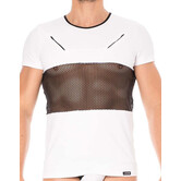 Heren Shirt, combinatie van mesh en een elastische witte stof van het merk Look Me