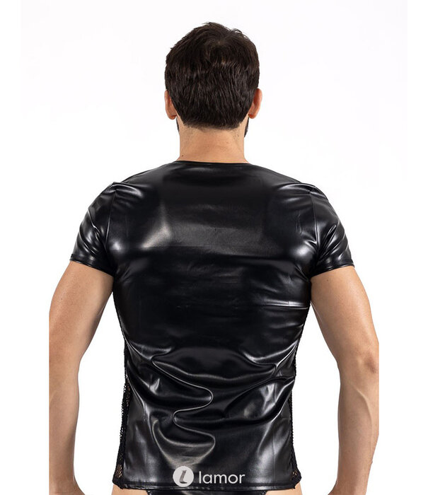 * LOOK ME Lederlook shirt met mesh-materiaal aan de zijkant van het merk Look Me