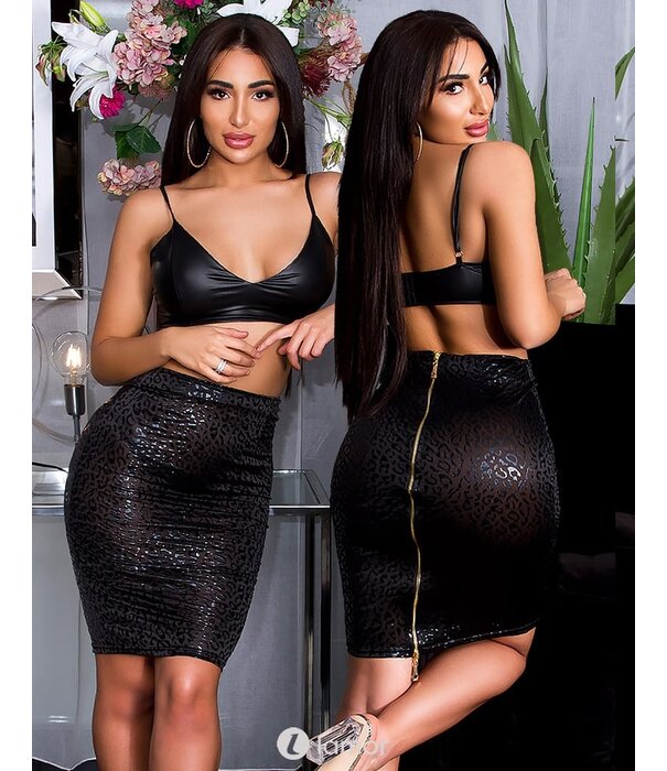 * KOUCLA Sexy Sexy wetlook pencil rok met leopard print