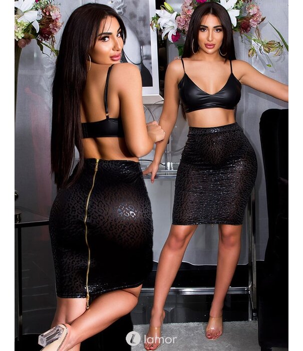* KOUCLA Sexy Sexy wetlook pencil rok met leopard print